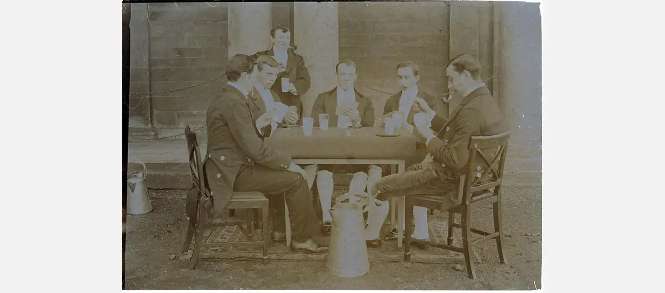 A historic photograph of footmen at Chatsworth